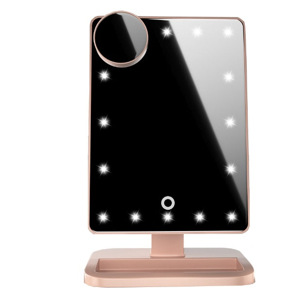 Multifunktionell Touch Sminkspegel med LED-belysning, Bluetooth & 10× Förstoringsspegel