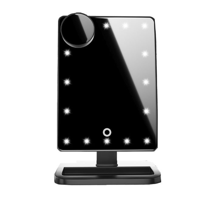 Multifunktionell Touch Sminkspegel med LED-belysning, Bluetooth & 10× Förstoringsspegel