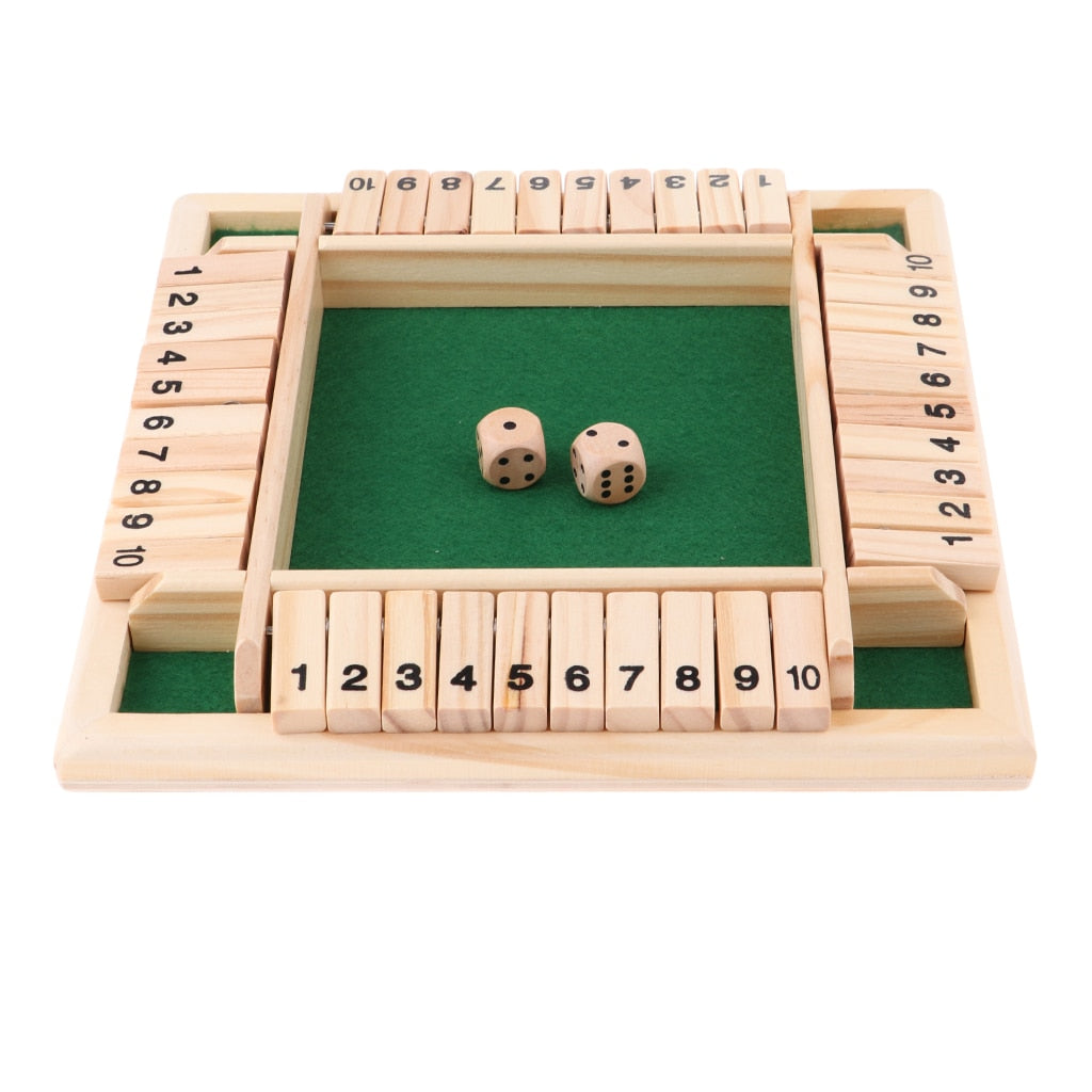 Lyxig fyrsidig "Shut the Box" speluppsättning med 10 siffror