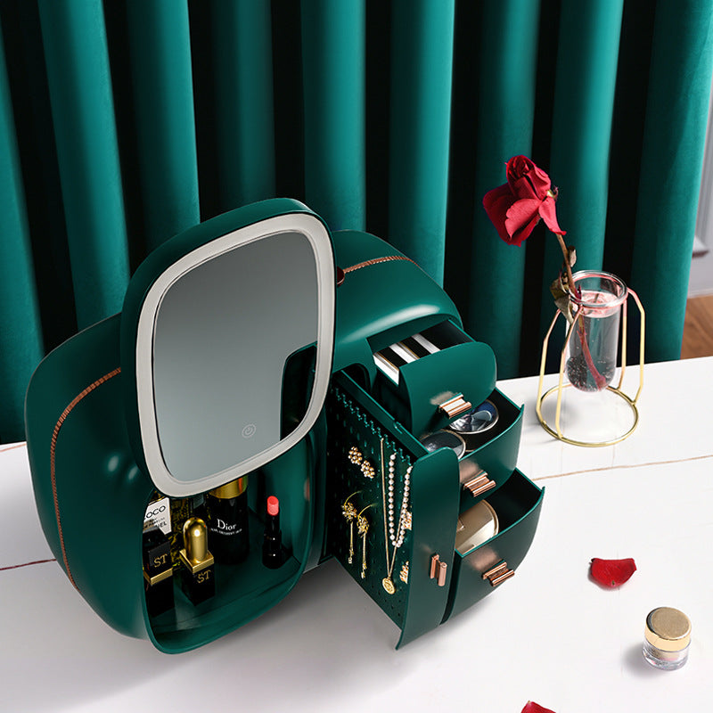 Sminkförvaringsbox, multifunktionell, dammtät med belysning