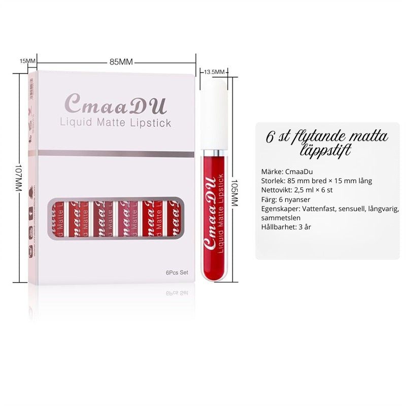 6 Färger/ Läppglansset Rött Flytande Läppstift