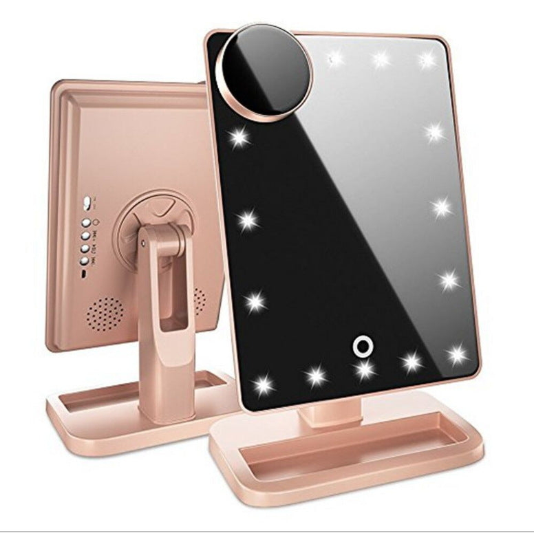 Multifunktionell Touch Sminkspegel med LED-belysning, Bluetooth & 10× Förstoringsspegel