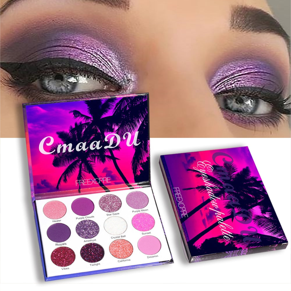 12 färger lila neonpigment matt ögonskuggspalett