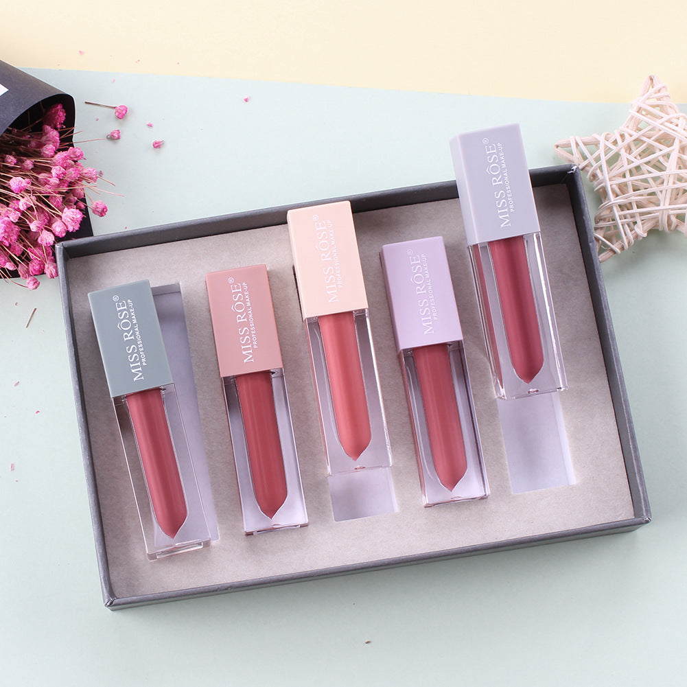 5 st Nude Läpprodukter – Långvariga & Vattentåliga Läppglans i Set