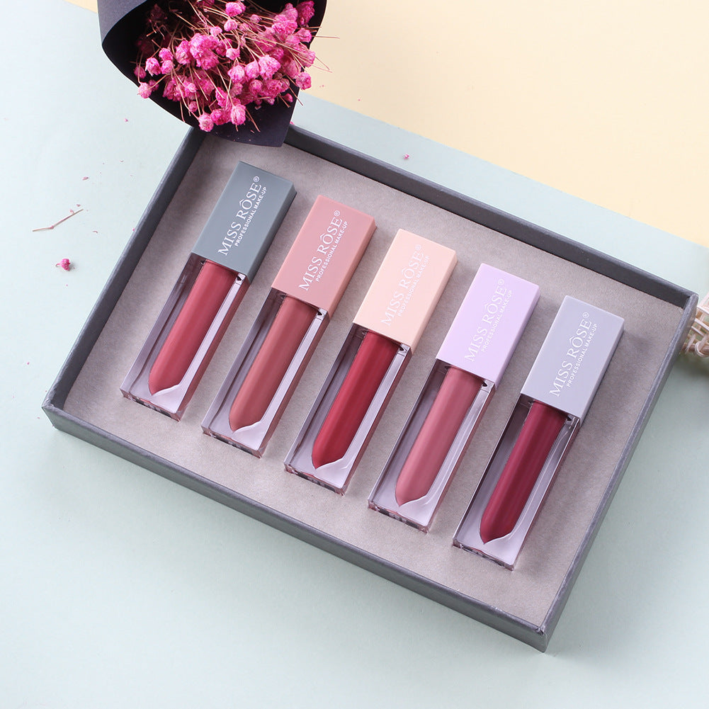 5 st Nude Läpprodukter – Långvariga & Vattentåliga Läppglans i Set