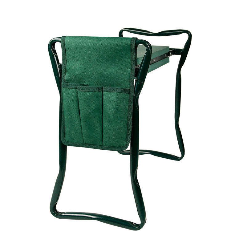 Fällbar trädgårdsbänk med knästöd och verktygsväska